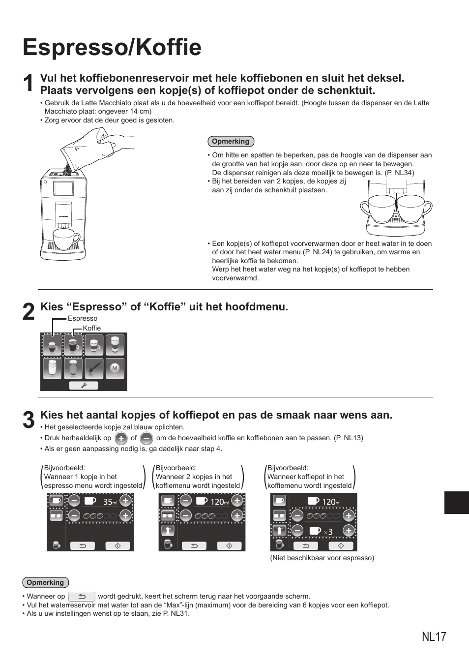 Espresso/koffie 1, Nl17 | Panasonic NCZA1 User Manual | Page 107 / 268