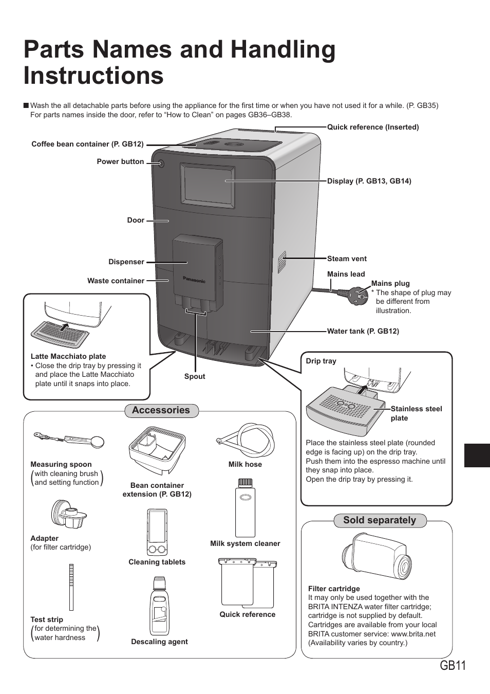 Parts names and handling instructions, Gb11 | Panasonic NCZA1 User Manual | Page 11 / 268