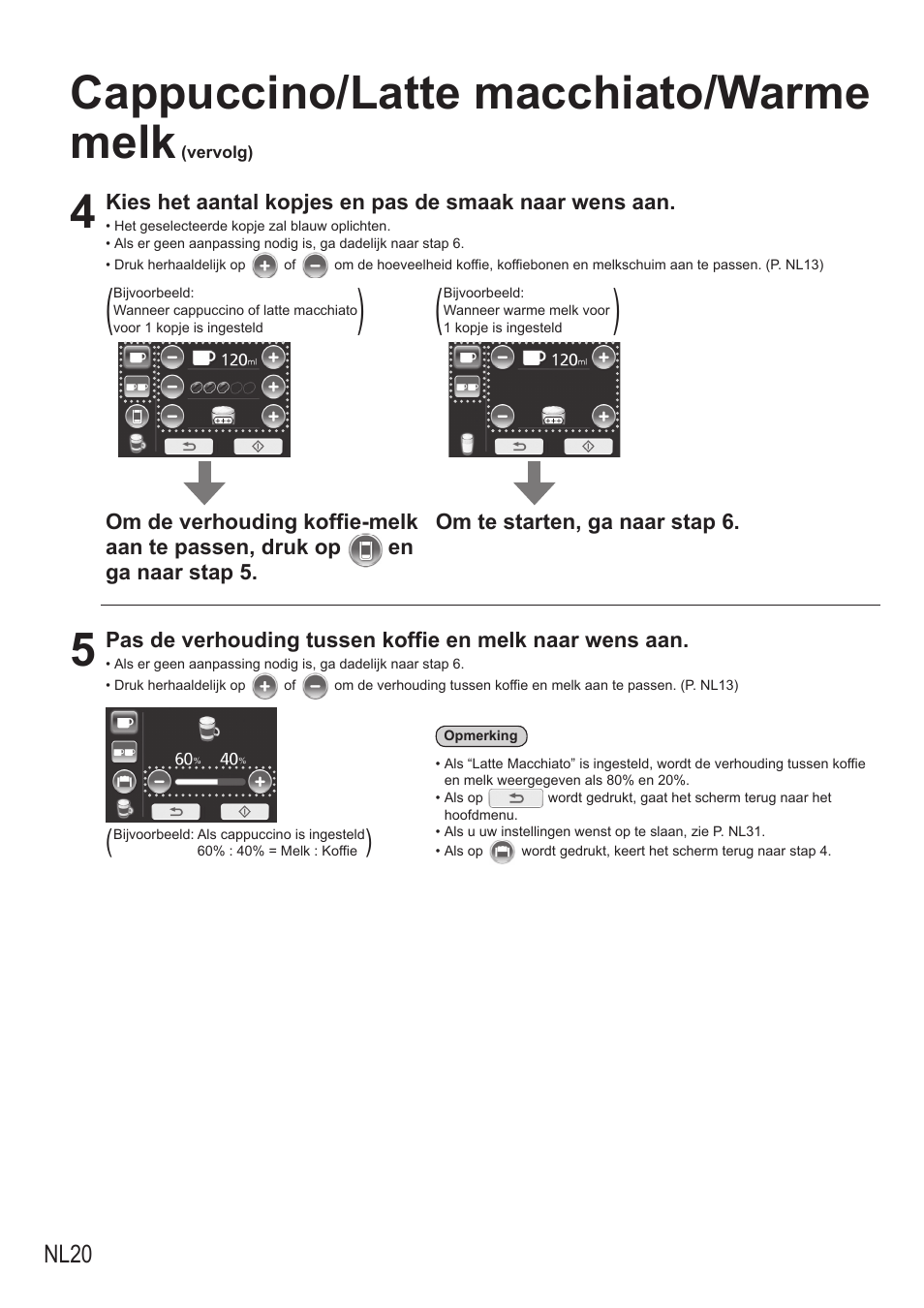 Cappuccino/latte macchiato/warme melk | Panasonic NCZA1 User Manual | Page 110 / 268