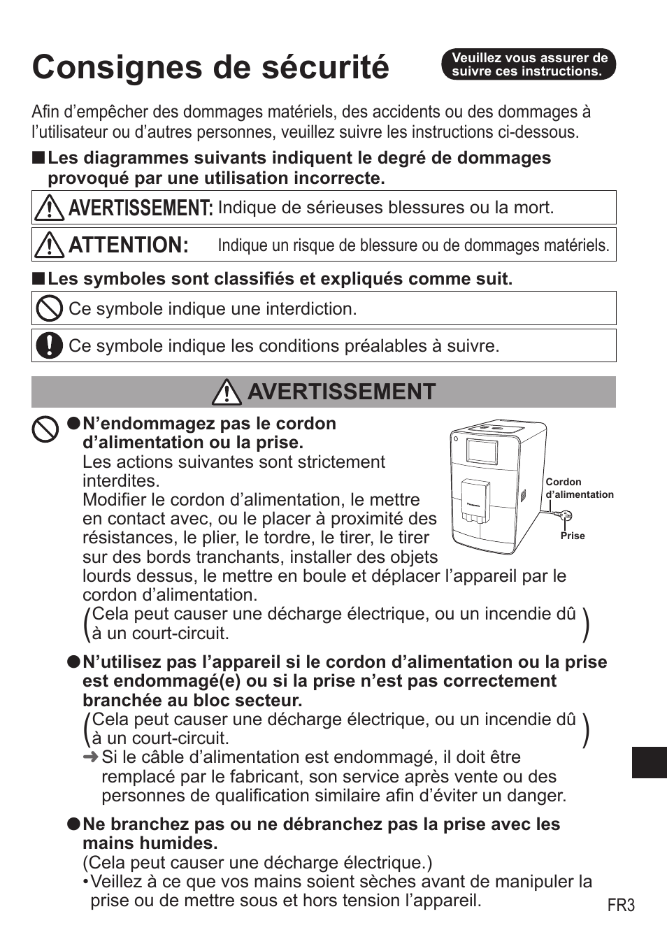 Consignes de sécurité, Avertissement, Attention | Panasonic NCZA1 User Manual | Page 137 / 268