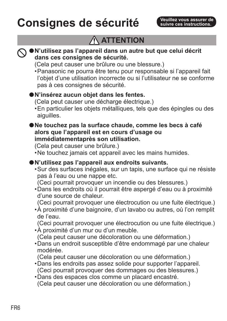 Consignes de sécurité, Attention | Panasonic NCZA1 User Manual | Page 140 / 268