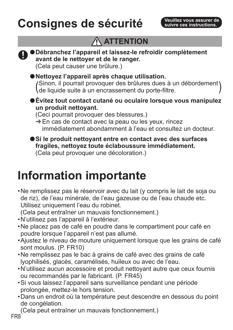 Consignes de sécurité, Information importante, Attention | Panasonic NCZA1 User Manual | Page 142 / 268