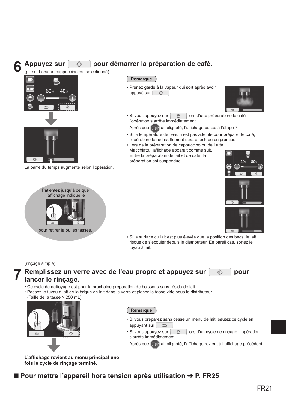 Fr21, Appuyez sur pour démarrer la préparation de café | Panasonic NCZA1 User Manual | Page 155 / 268