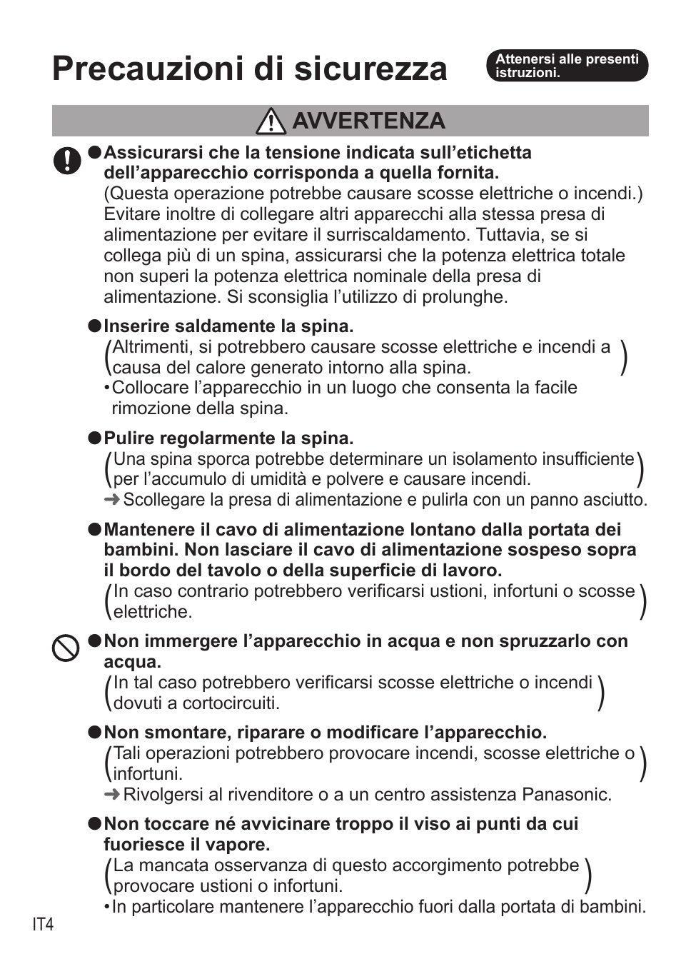 Precauzioni di sicurezza | Panasonic NCZA1 User Manual | Page 182 / 268