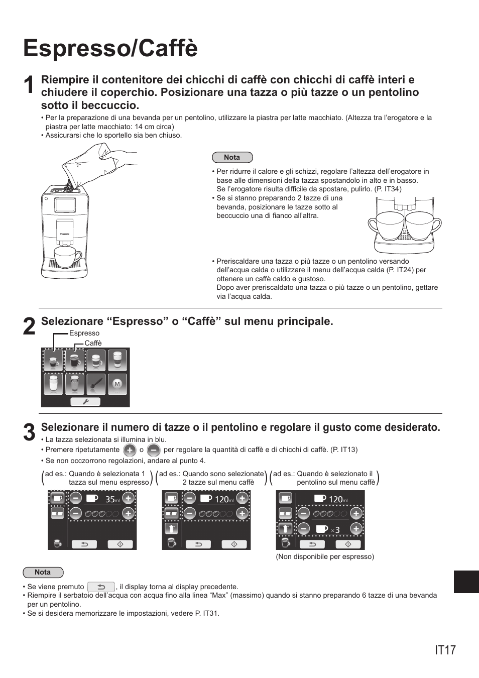 Espresso/caffè 1, It17 | Panasonic NCZA1 User Manual | Page 195 / 268