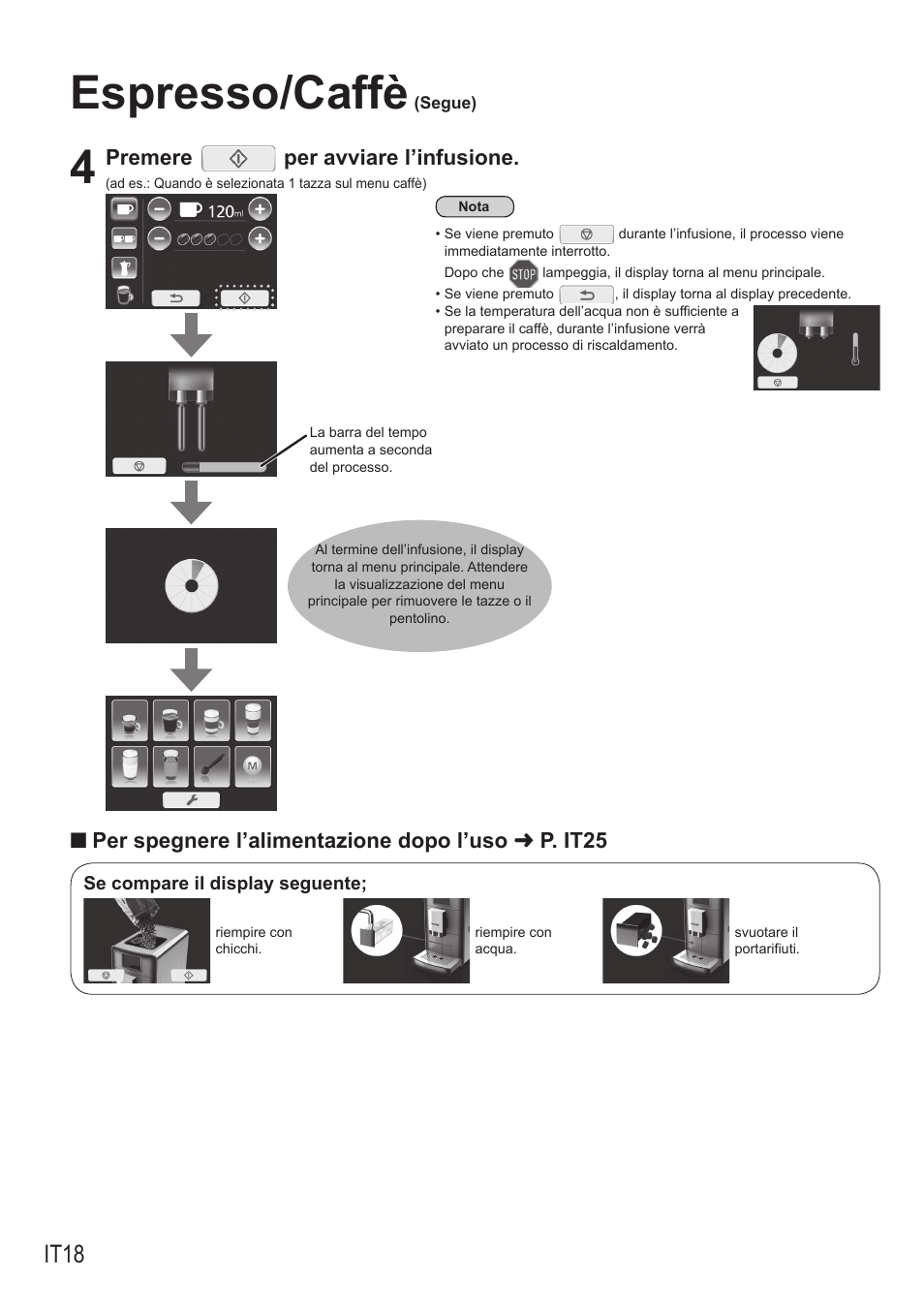 Espresso/caffè, It18, Premere per avviare l’infusione | Panasonic NCZA1 User Manual | Page 196 / 268