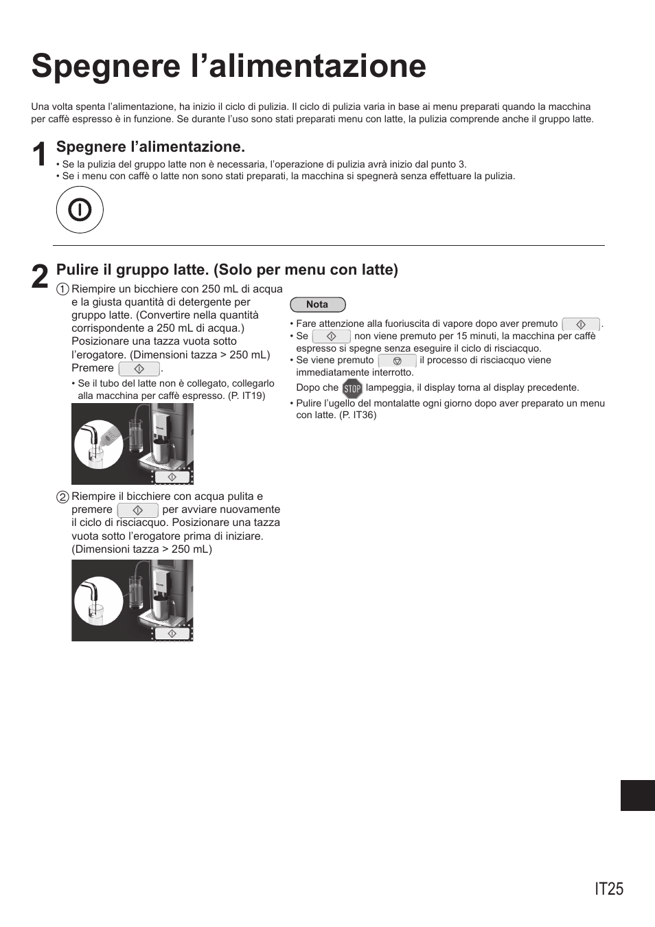 Spegnere l’alimentazione, It25, Pulire il gruppo latte. (solo per menu con latte) | Panasonic NCZA1 User Manual | Page 203 / 268