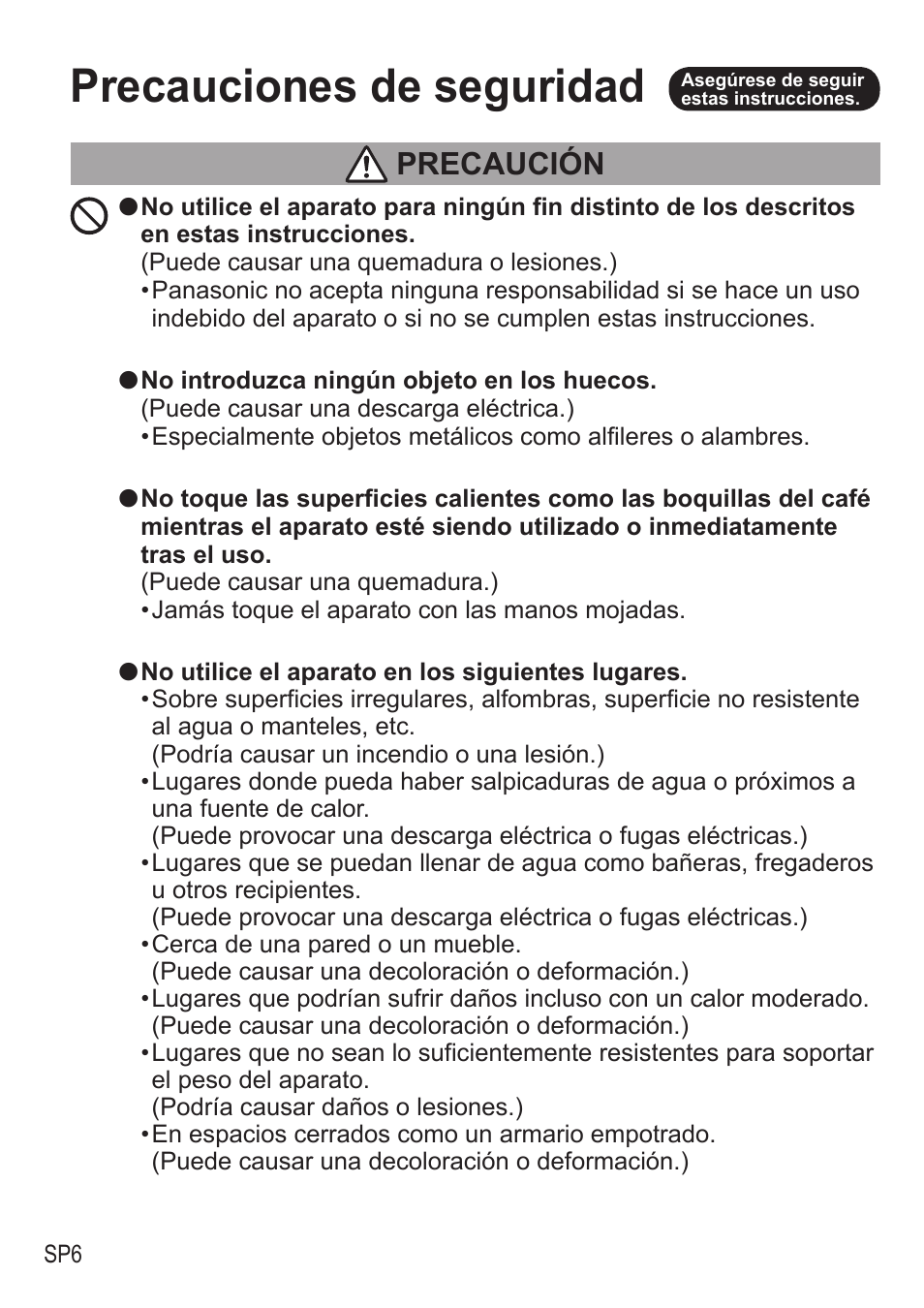 Precauciones de seguridad, Precaución | Panasonic NCZA1 User Manual | Page 228 / 268