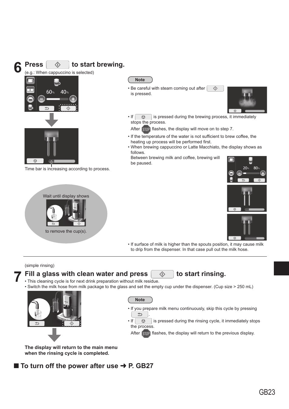 Gb23, Press to start brewing, Q to turn off the power after use « p. gb27 | Panasonic NCZA1 User Manual | Page 23 / 268