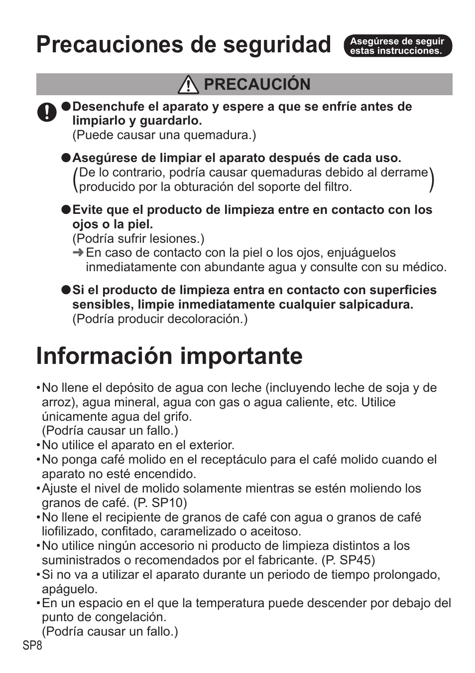 Información importante, Precauciones de seguridad, Precaución | Panasonic NCZA1 User Manual | Page 230 / 268