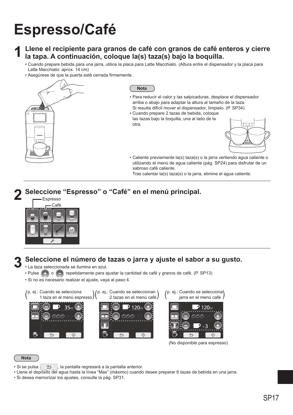 Espresso/café 1, Sp17 | Panasonic NCZA1 User Manual | Page 239 / 268