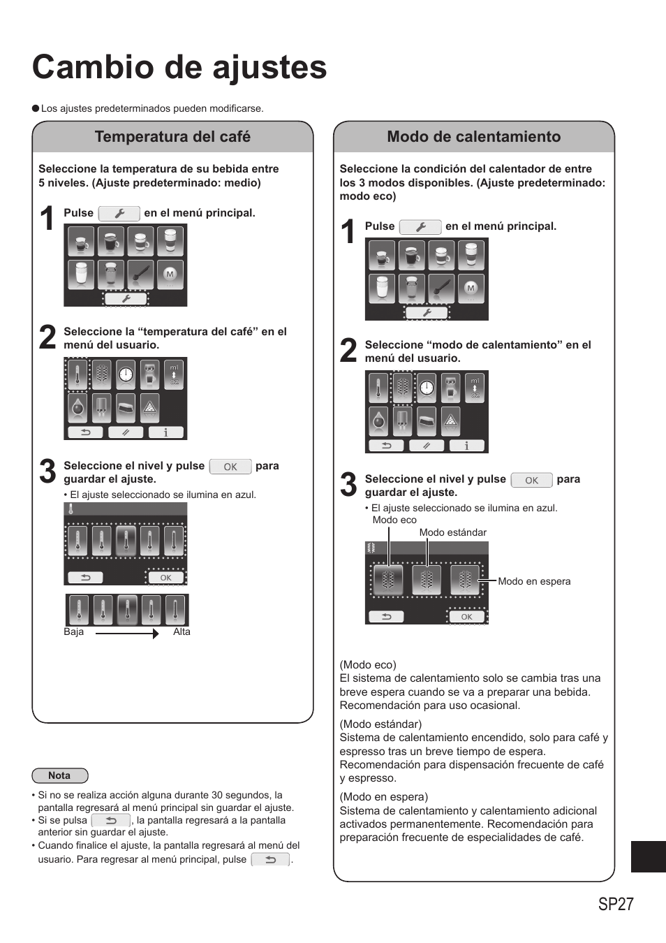 Cambio de ajustes, Sp27 | Panasonic NCZA1 User Manual | Page 249 / 268