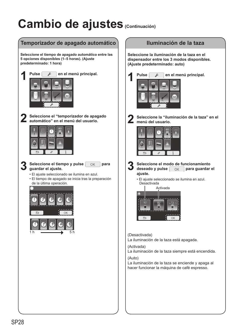 Cambio de ajustes, Sp28 | Panasonic NCZA1 User Manual | Page 250 / 268