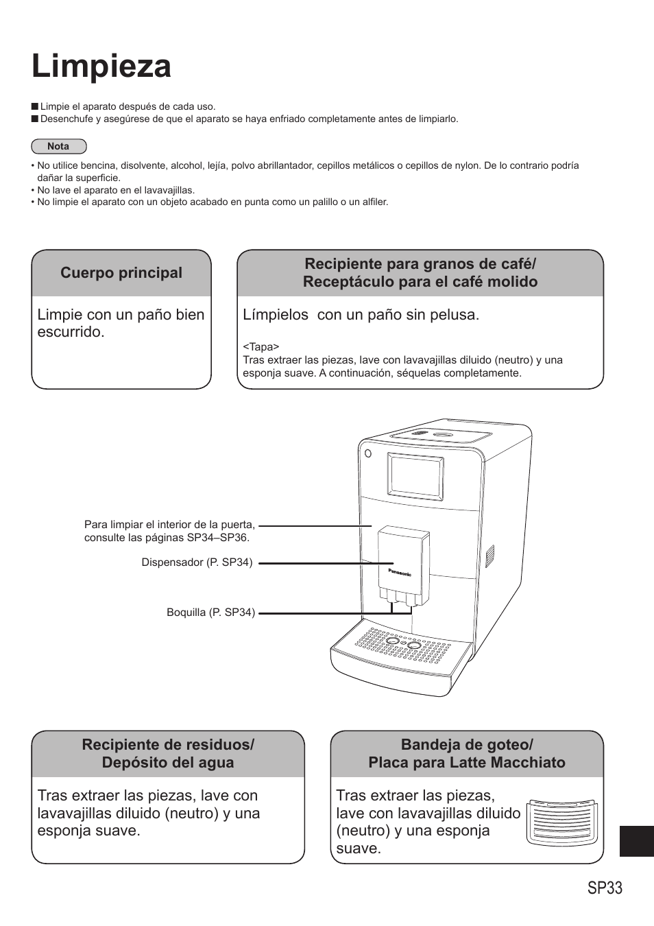 Limpieza, Sp33 | Panasonic NCZA1 User Manual | Page 255 / 268