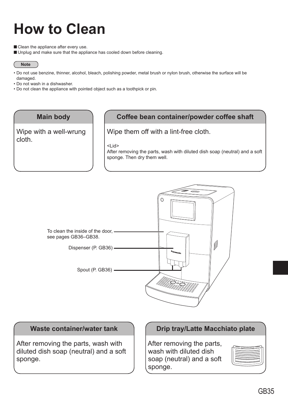 How to clean, Gb35 | Panasonic NCZA1 User Manual | Page 35 / 268