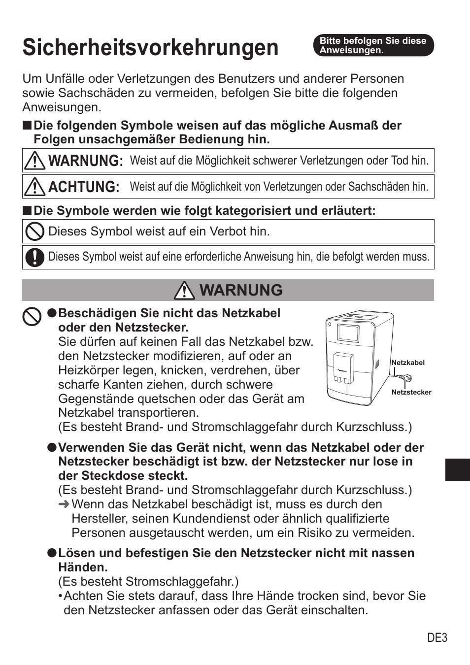 Sicherheitsvorkehrungen, Warnung, Achtung | Panasonic NCZA1 User Manual | Page 49 / 268