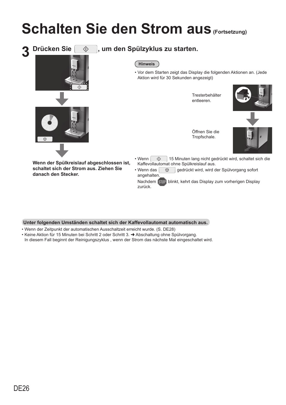 Schalten sie den strom aus, De26, Drücken sie , um den spülzyklus zu starten | Panasonic NCZA1 User Manual | Page 72 / 268