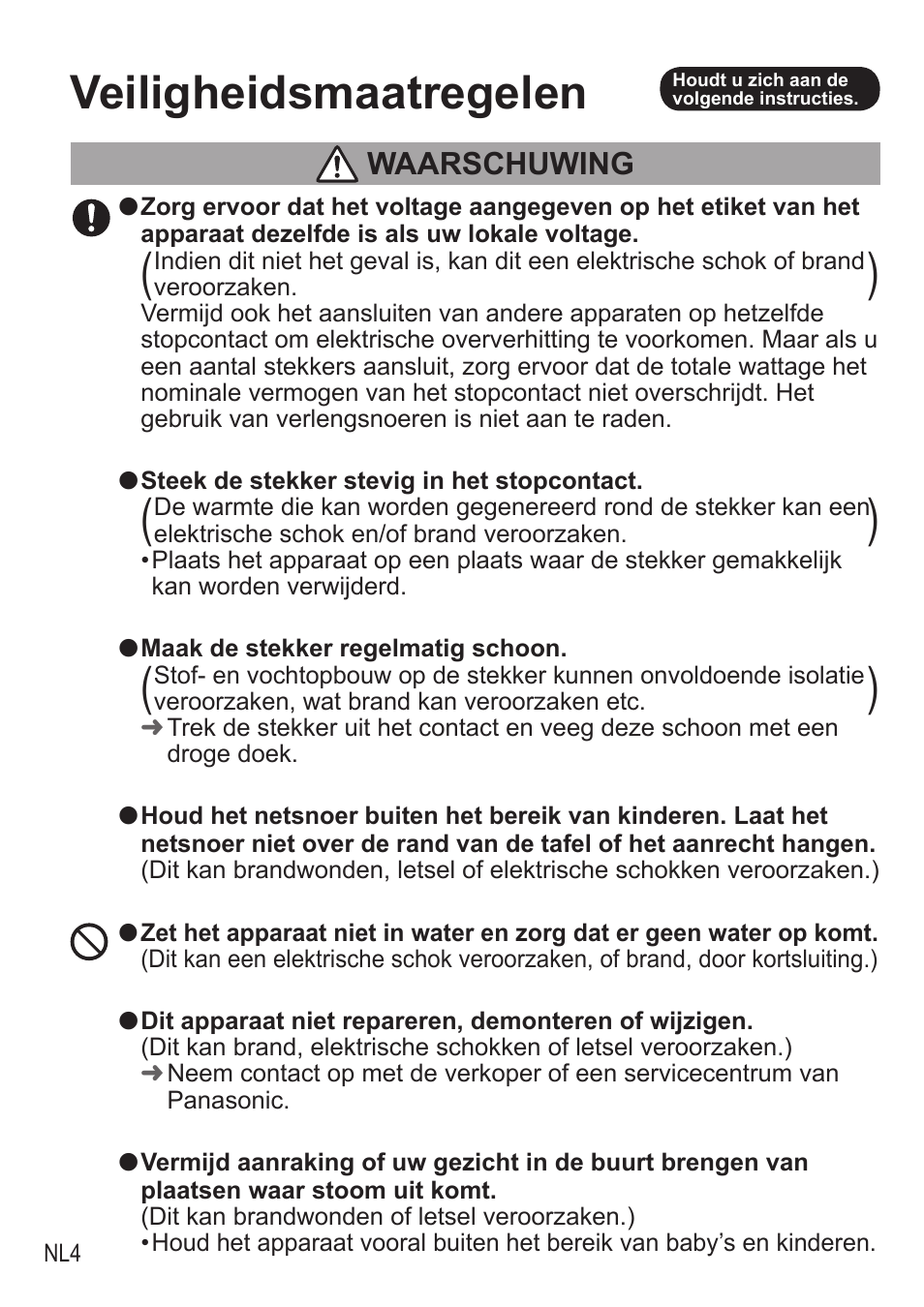 Veiligheidsmaatregelen, Waarschuwing | Panasonic NCZA1 User Manual | Page 94 / 268