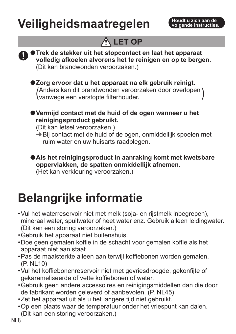 Veiligheidsmaatregelen, Belangrijke informatie, Let op | Panasonic NCZA1 User Manual | Page 98 / 268