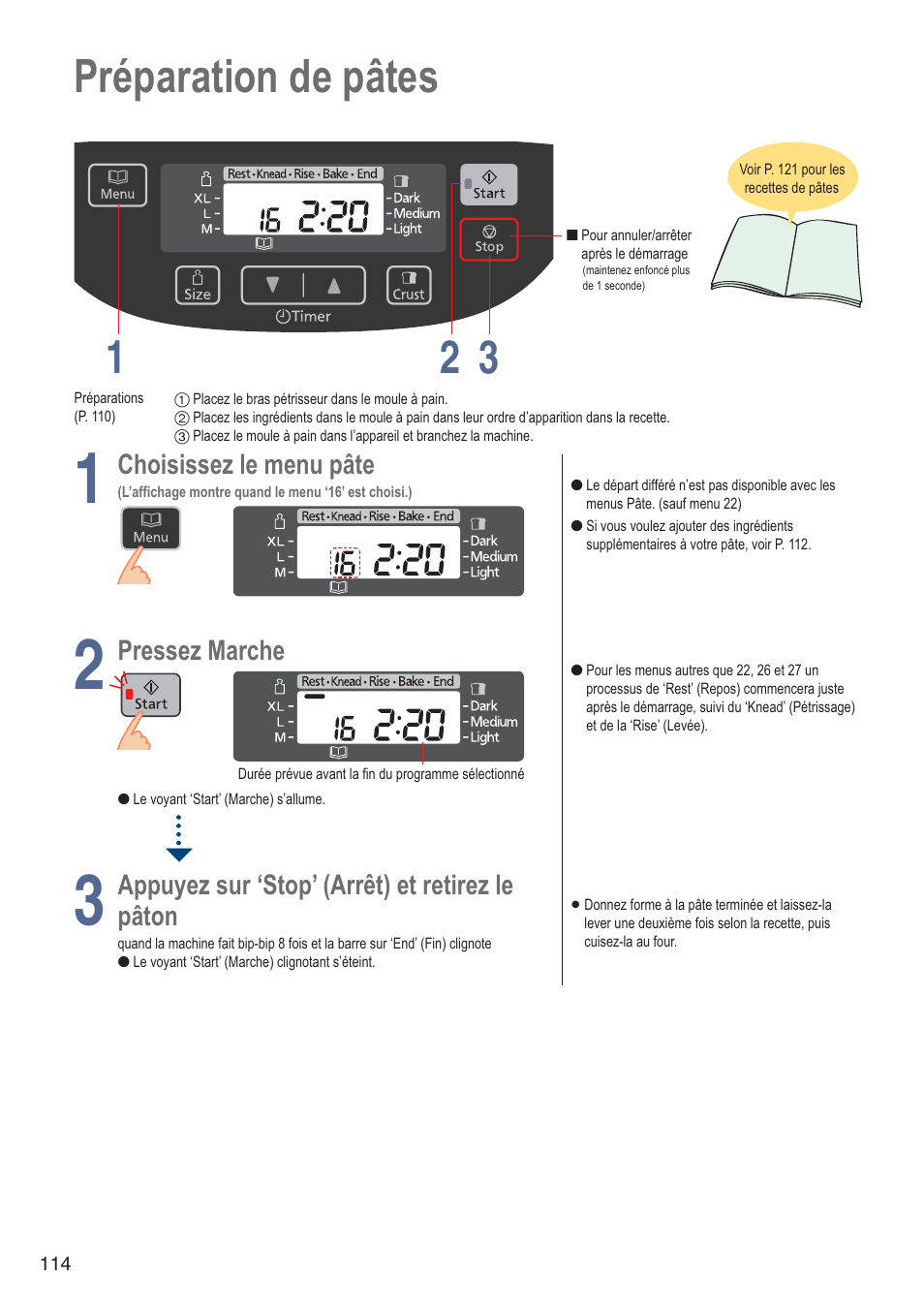 Préparation de pâtes 1 3 2 | Panasonic SDZB2502BXA User Manual | Page 114 / 200