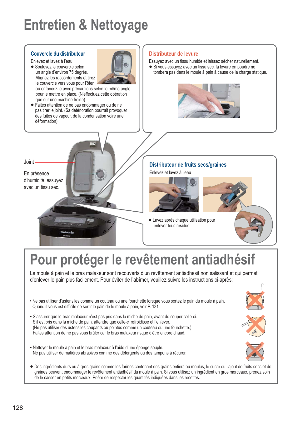 Pour protéger le revêtement antiadhésif, Entretien & nettoyage | Panasonic SDZB2502BXA User Manual | Page 128 / 200