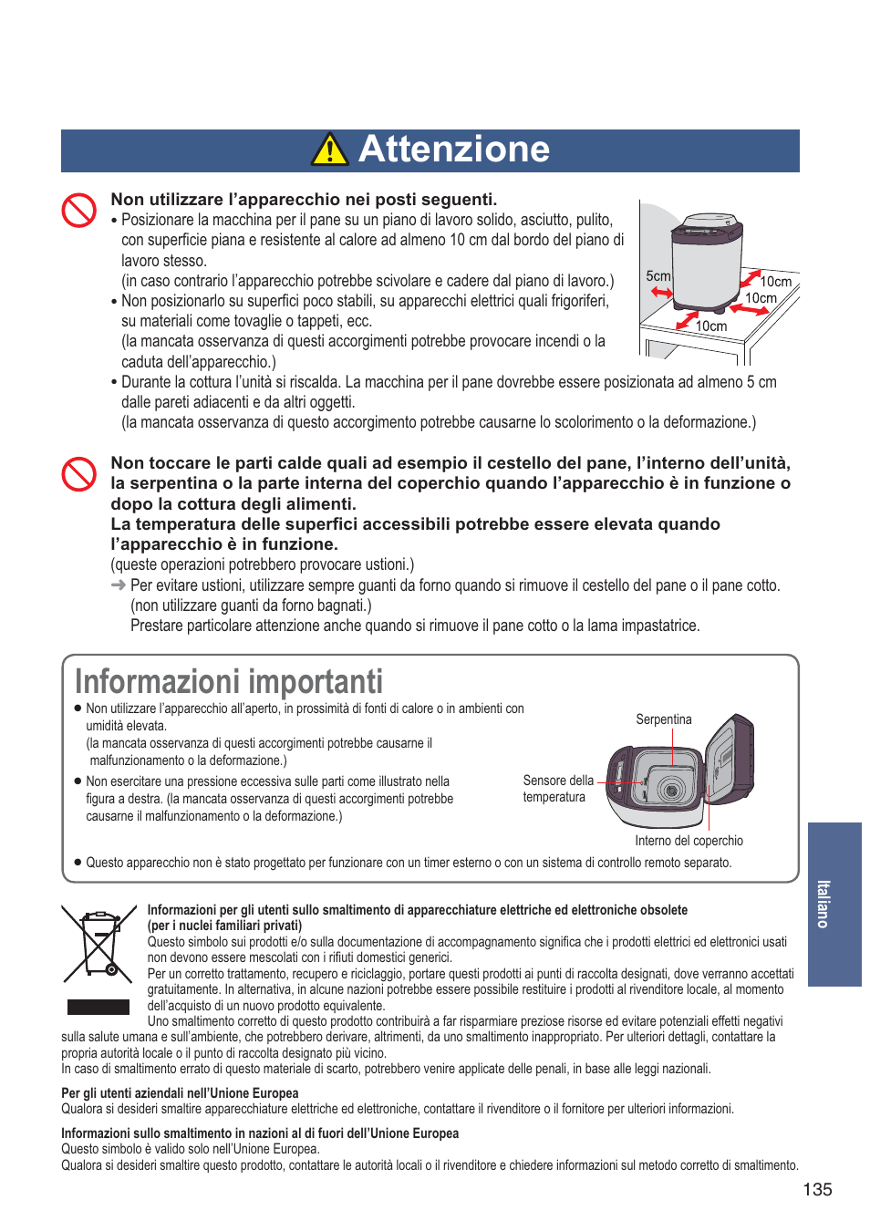 Attenzione, Informazioni importanti | Panasonic SDZB2502BXA User Manual | Page 135 / 200