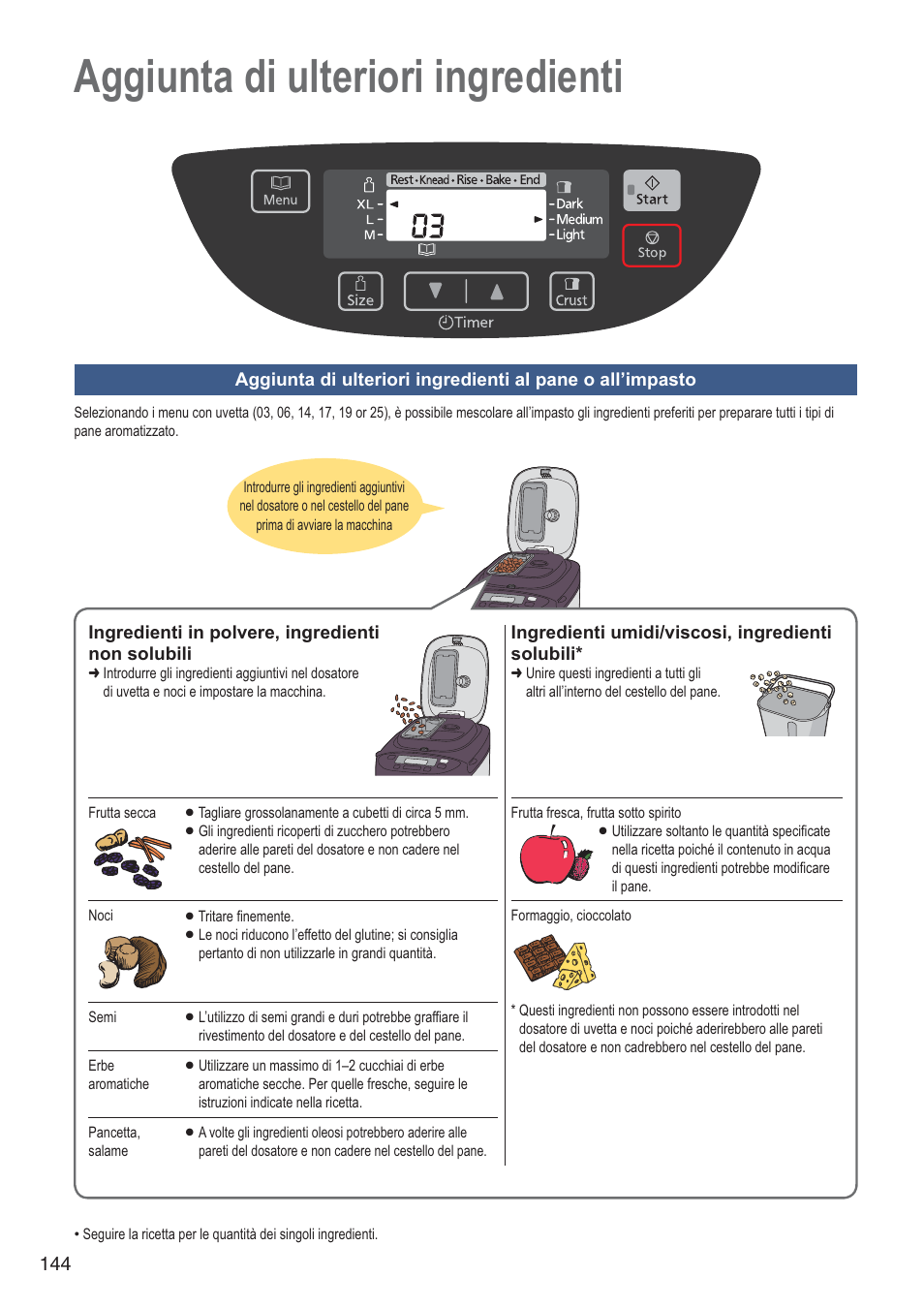 Aggiunta di ulteriori ingredienti | Panasonic SDZB2502BXA User Manual | Page 144 / 200