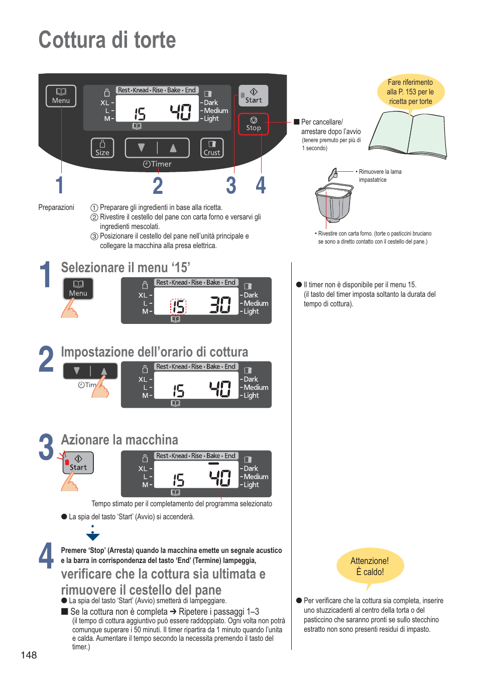 Cottura di torte 1 4 2 3 | Panasonic SDZB2502BXA User Manual | Page 148 / 200
