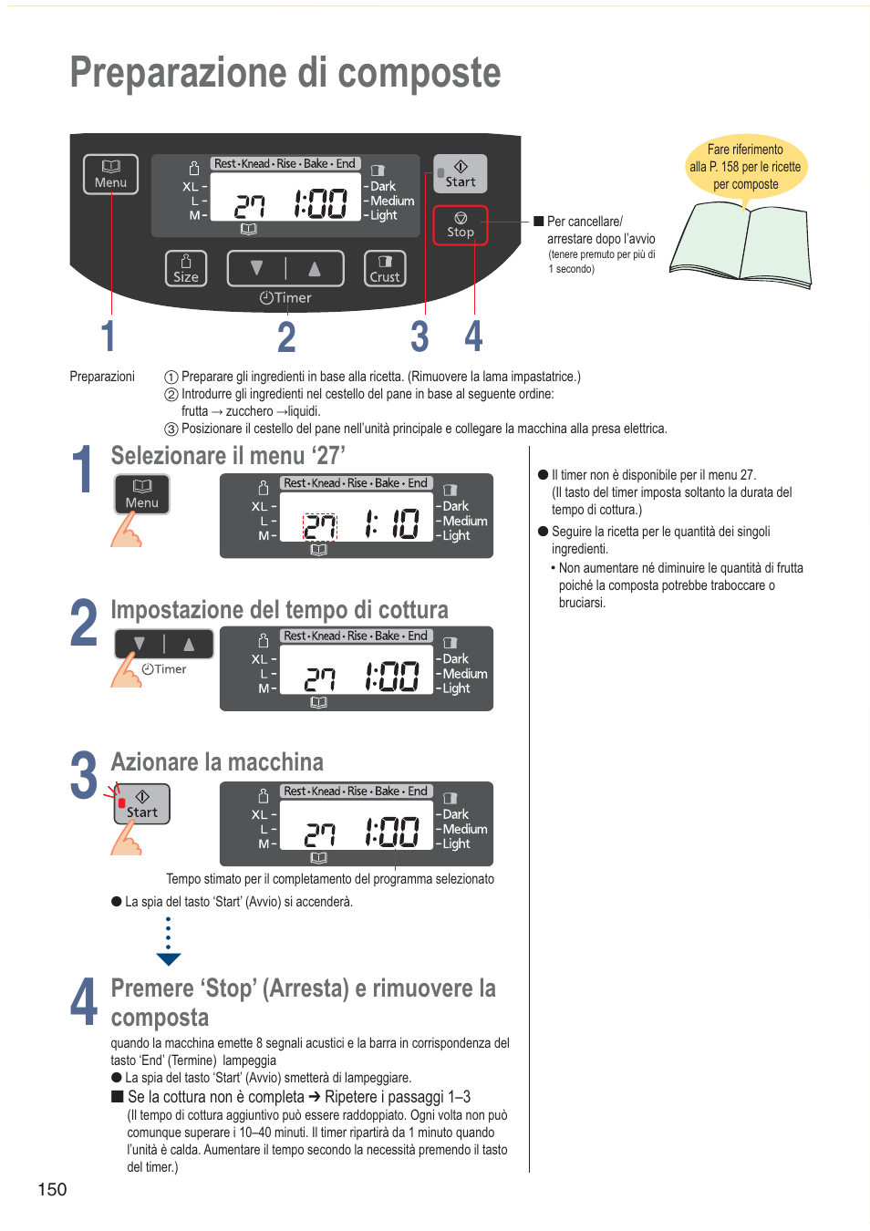 Preparazione di composte 1 4 2 3 | Panasonic SDZB2502BXA User Manual | Page 150 / 200