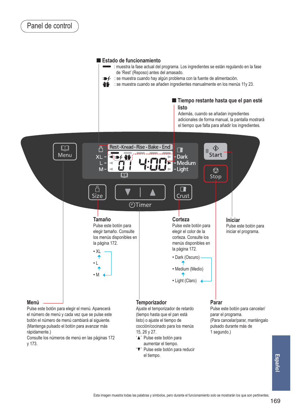 Panel de control | Panasonic SDZB2502BXA User Manual | Page 169 / 200