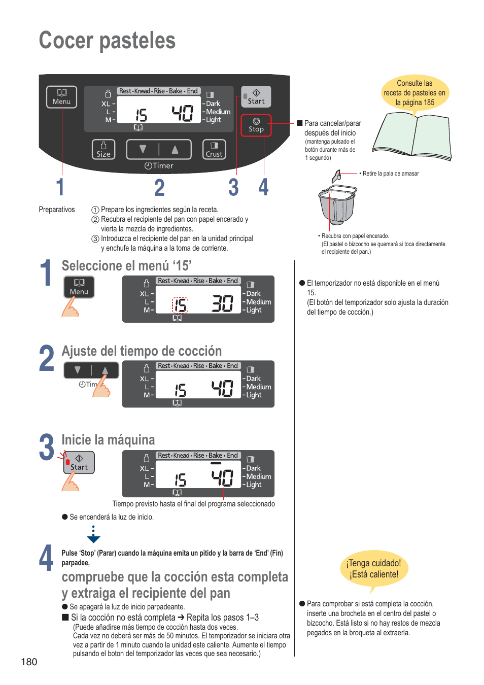 Cocer pasteles 1 4 2 3 | Panasonic SDZB2502BXA User Manual | Page 180 / 200