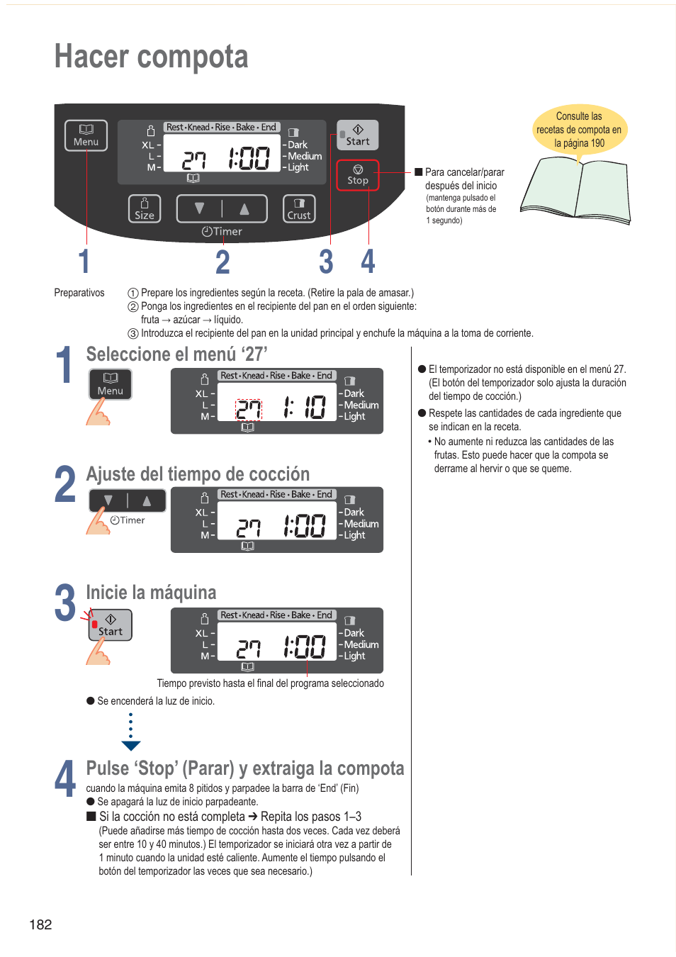 Hacer compota 1 4 2 3 | Panasonic SDZB2502BXA User Manual | Page 182 / 200