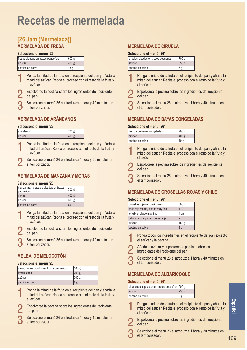 Recetas de mermelada, 26 jam (mermelada) | Panasonic SDZB2502BXA User Manual | Page 189 / 200
