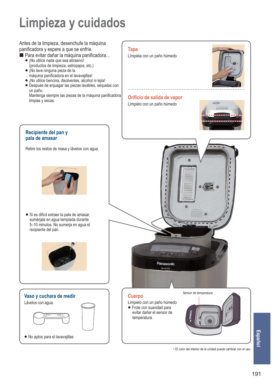 Limpieza y cuidados | Panasonic SDZB2502BXA User Manual | Page 191 / 200