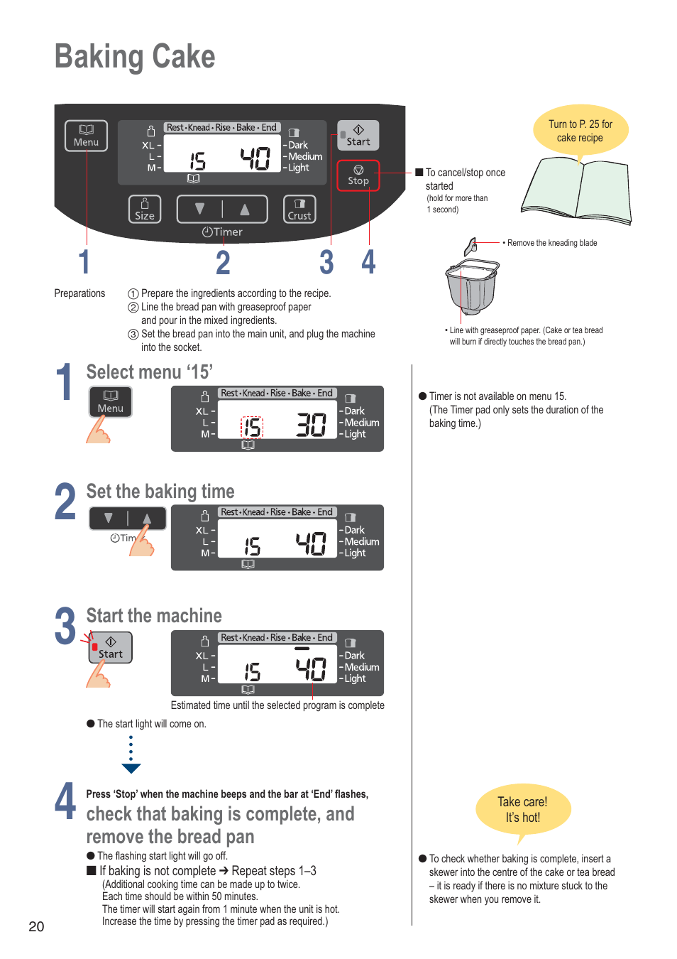 Baking cake 1 4 2 3 | Panasonic SDZB2502BXA User Manual | Page 20 / 200