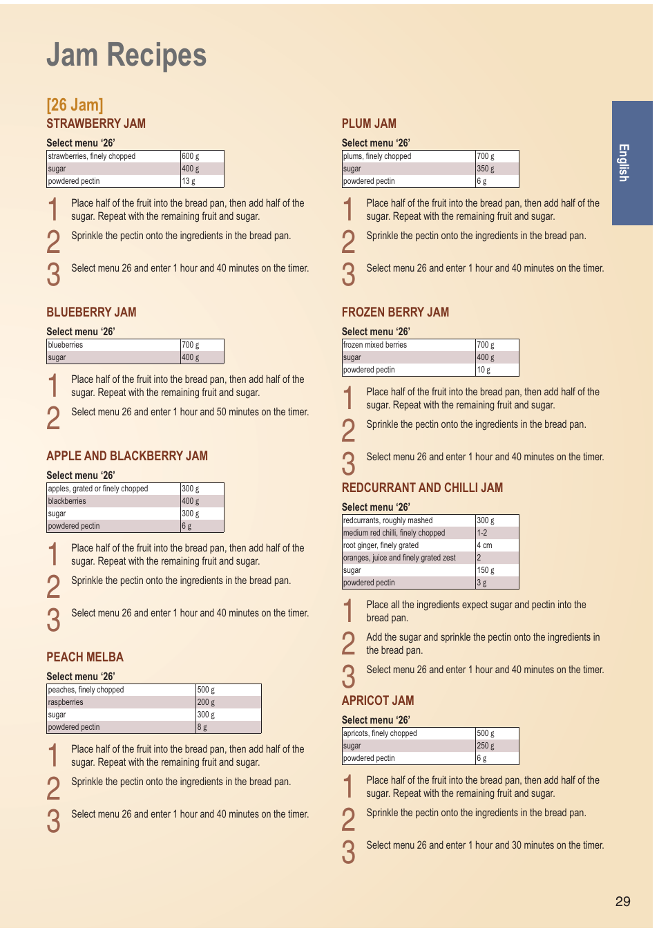 Jam recipes, 26 jam | Panasonic SDZB2502BXA User Manual | Page 29 / 200