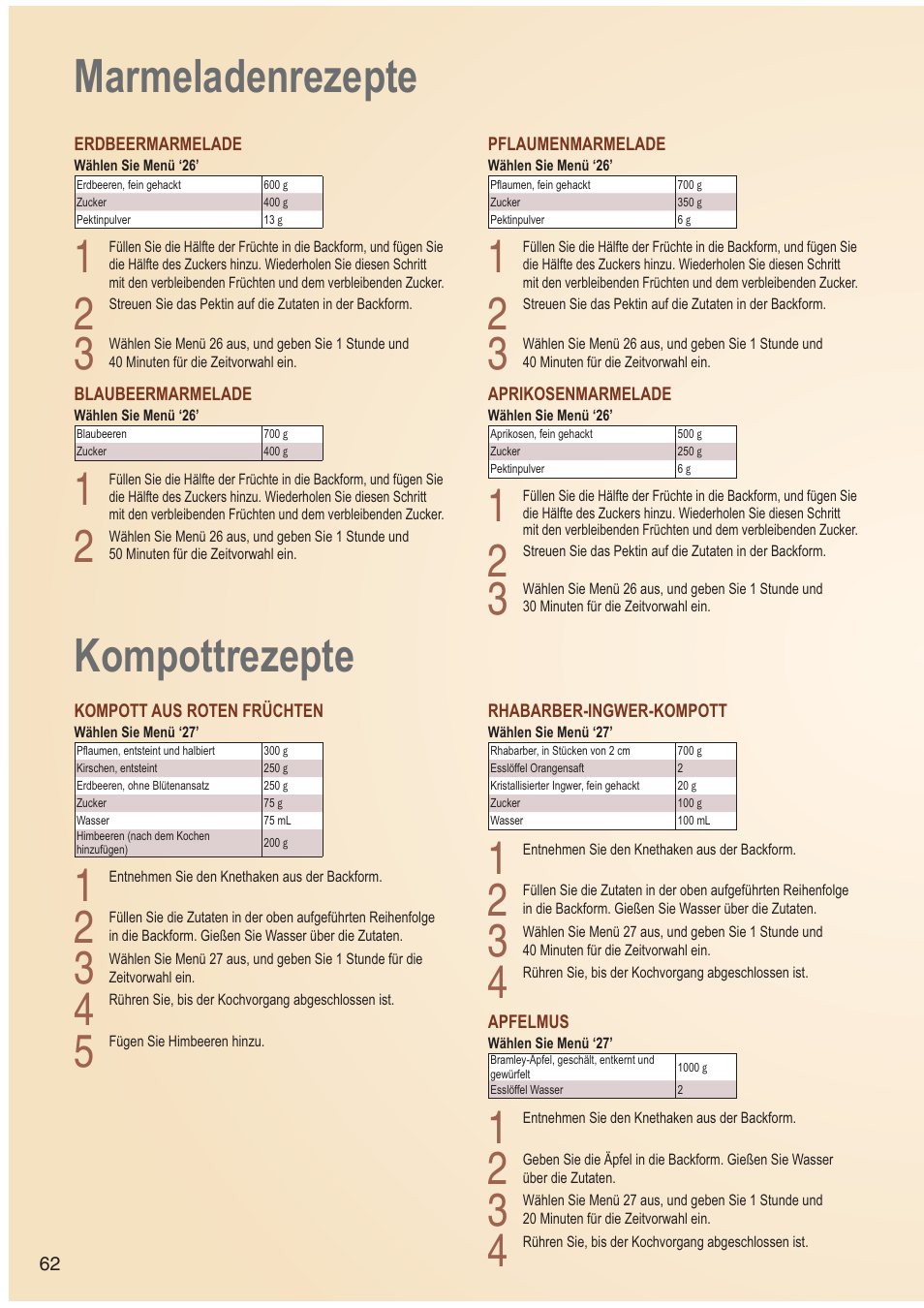 Kompottrezepte, 4marmeladenrezepte | Panasonic SDZB2502BXA User Manual | Page 62 / 200