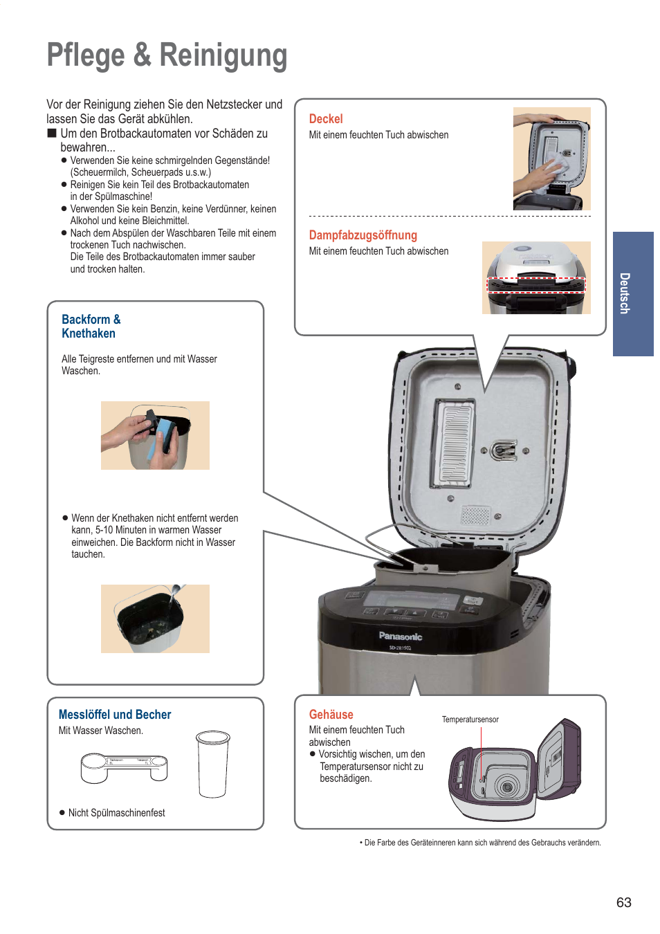 Pflege & reinigung | Panasonic SDZB2502BXA User Manual | Page 63 / 200