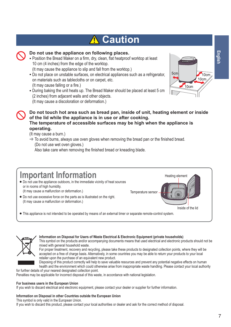 Caution, Important information | Panasonic SDZB2502BXA User Manual | Page 7 / 200