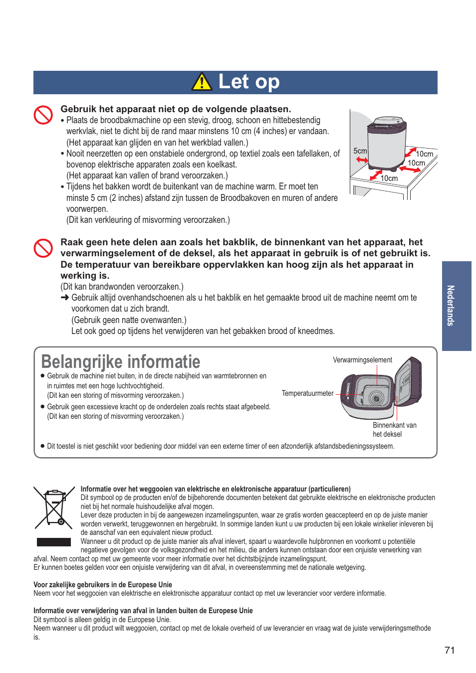 Let op, Belangrijke informatie | Panasonic SDZB2502BXA User Manual | Page 71 / 200