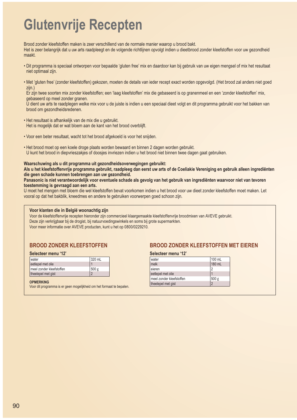 Glutenvrije recepten, Brood zonder kleefstoffen, Brood zonder kleefstoffen met eieren | Panasonic SDZB2502BXA User Manual | Page 90 / 200