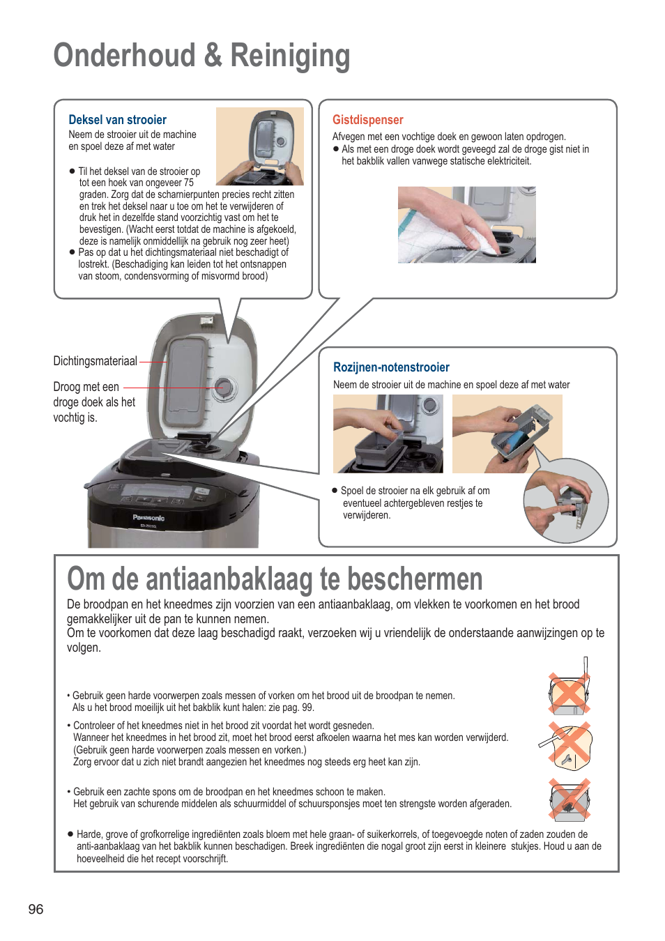 Om de antiaanbaklaag te beschermen, Onderhoud & reiniging | Panasonic SDZB2502BXA User Manual | Page 96 / 200