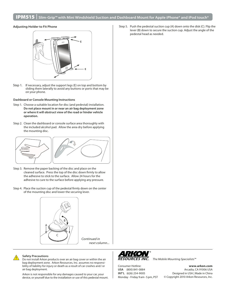 Ipm515 | Arkon IPM515PB-2 User Manual | Page 2 / 2