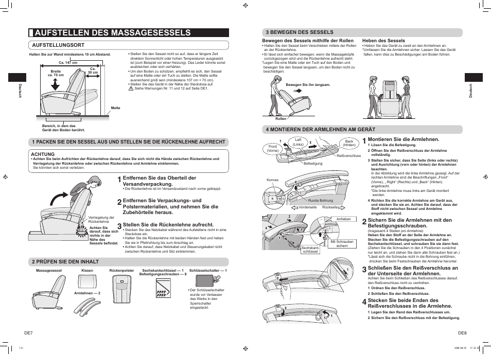 Aufstellen des massagesessels | Panasonic EP1082CL802 User Manual | Page 5 / 9
