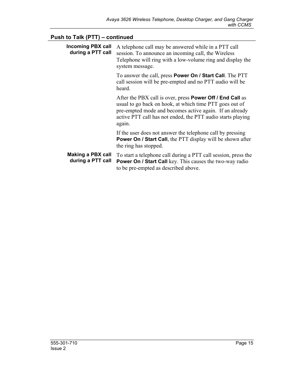 Push to talk \(ptt\) – continued, Push to talk (ptt) – continued | Avaya Desktop Charger User Manual | Page 15 / 24