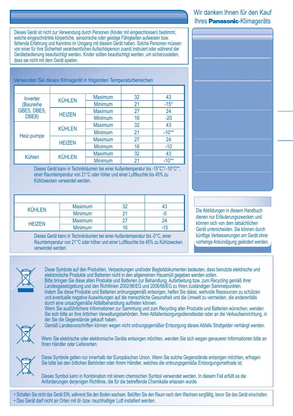 Bestimmungen und vorschriften, Wir danken ihnen für den kauf ihres -klimageräts | Panasonic KITYH28DTE5 User Manual | Page 3 / 12