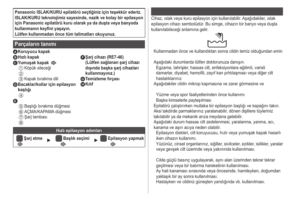 Parçaların tanımı, Önemli | Panasonic ESWD22 User Manual | Page 108 / 114