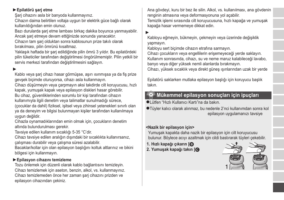 Mükemmel epilasyon sonuçları için ipuçları | Panasonic ESWD22 User Manual | Page 109 / 114