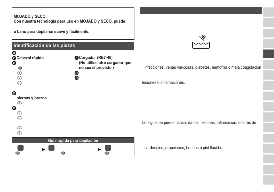 Identificación de las piezas, Importante | Panasonic ESWD22 User Manual | Page 31 / 114