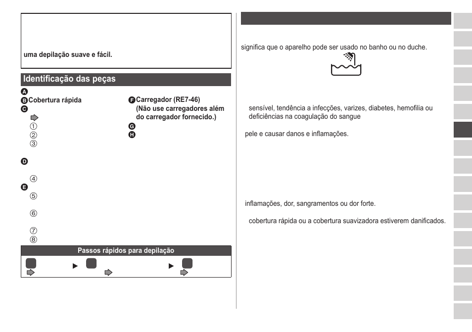 Identificação das peças, Importante | Panasonic ESWD22 User Manual | Page 45 / 114